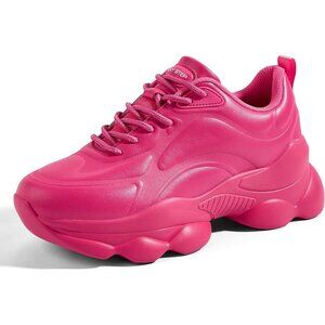 Women's Pink 90s Chunky Sneakers Sparkly Bling Rhinestone Rope Platform Shoes